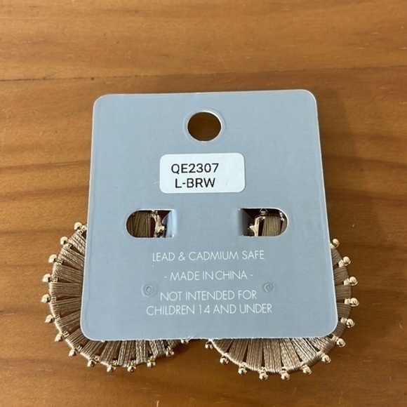 Boutique Gold Studded Brown String Wrapped Hoop Earrings - NWT - Picture 3 of 3